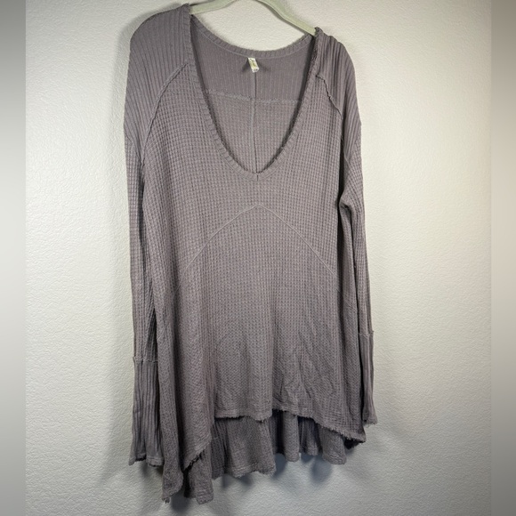 Free People Sunset Park Drippy Thermal Long Sleeve Waffle Tunic Top Brown M - Picture 2 of 3